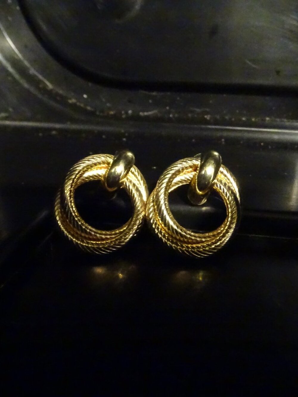 Earring Bundle Lot of 3 Gold Hoops Turquoise Beaded Copper Brass Patina Circles